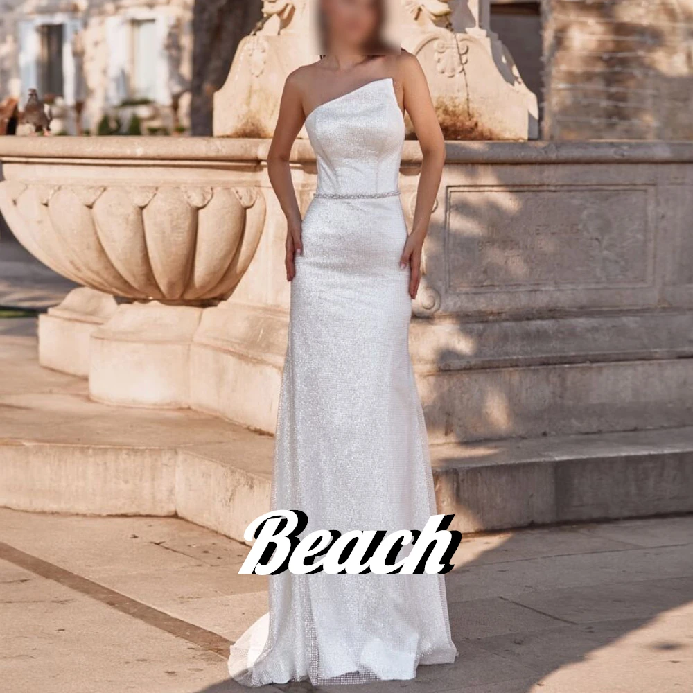 

Beach Sashes sequin Sweep Train Floor Length Lace up Back Sleeveless Solid Color Elegant Party Evening Dresses Woman Fairy