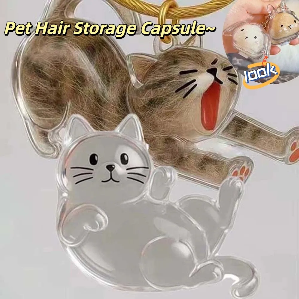 

Transparent Acrylic Keychain Cat Hair Storage Capsule Handmade Animal Shaped Rabbit Hair Storage Box Cute Stylish