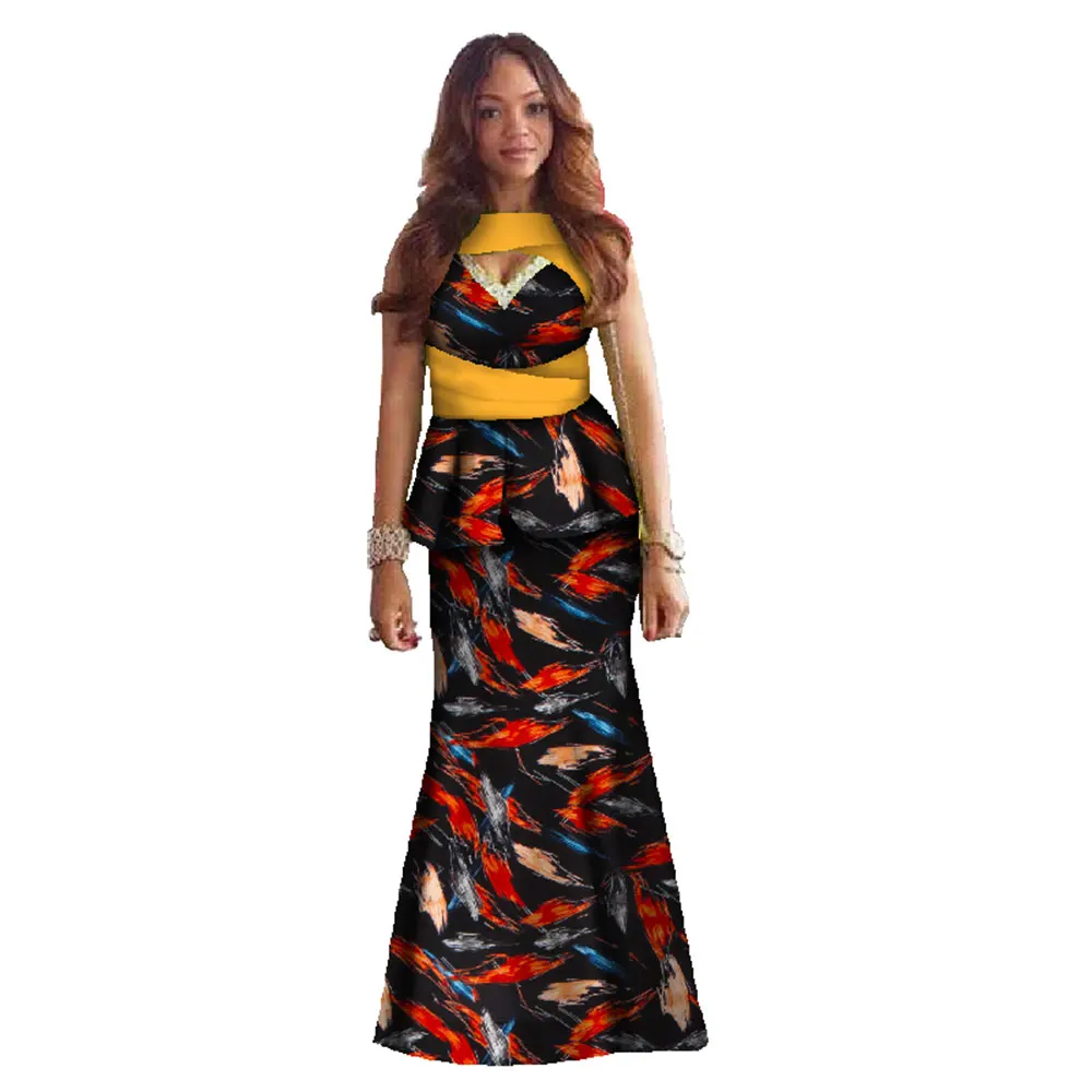 Afrikanische Kleider für Frauen V-ausschnitt Hohe Taille Casual Frauen Top und Rock Ankara Kleidung Party Abend Outfits Wy521