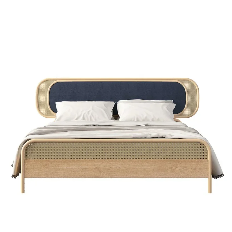 Nordic solid wood rattan bed B & B Japanese creative designer bedroom master bedroom 1.8 meters double bed retro