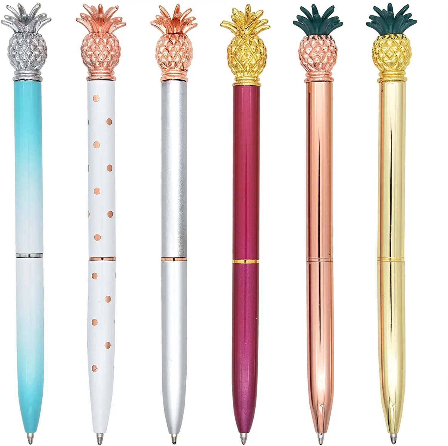 6 Pieces Pineapple Pens, Bling Metal Ballpoint Pens for School Office Supplies 1.0 mm Black Ink