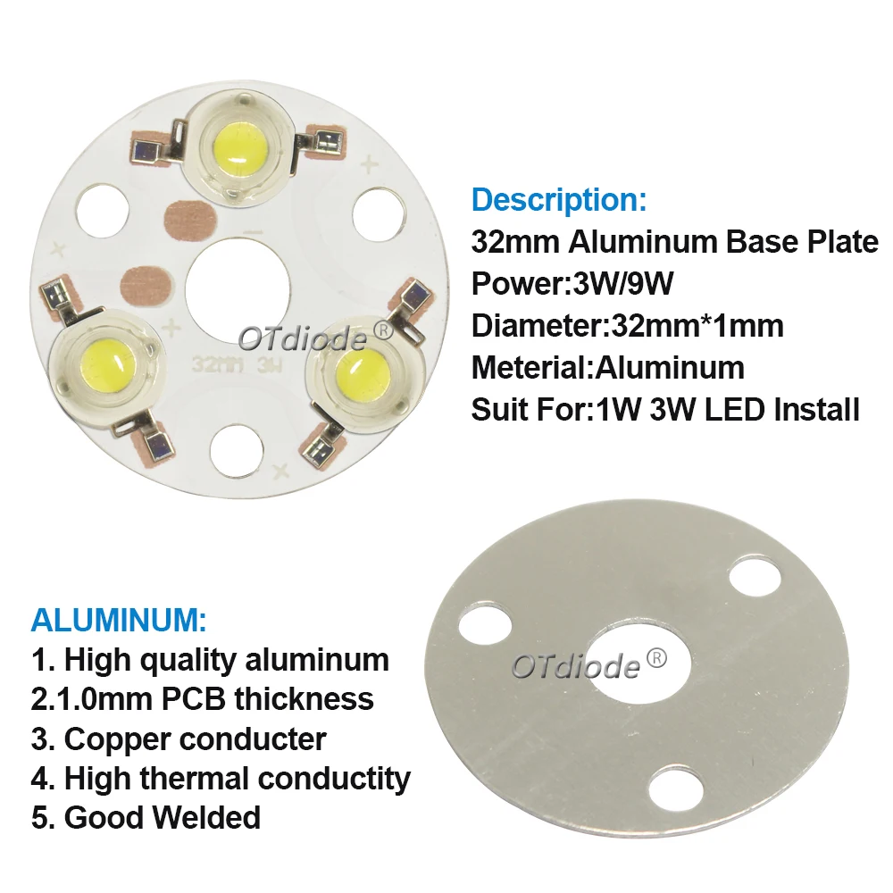 1-10pcs 3W 3x1w 3x3w 9W 32mm LED PCB With 1W3W Chips Cold White Diodes On Round Aluminum Plate Board Panel Circular For DIY Lamp