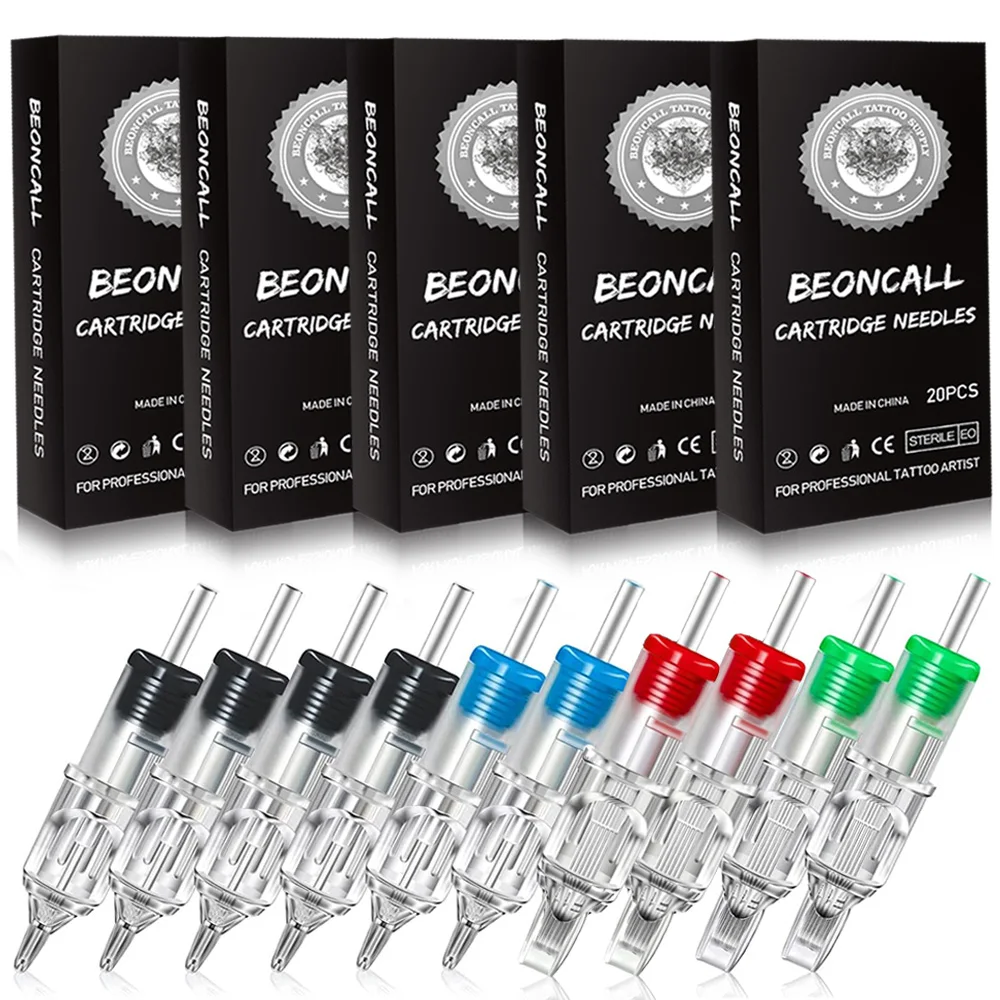 

Набор картриджей для тату-машинок (100/80/20/10 шт.): иглы RL, RS, RM, M1 разных размеров, одноразовые безопасные картриджи для роторных тату-машинок.