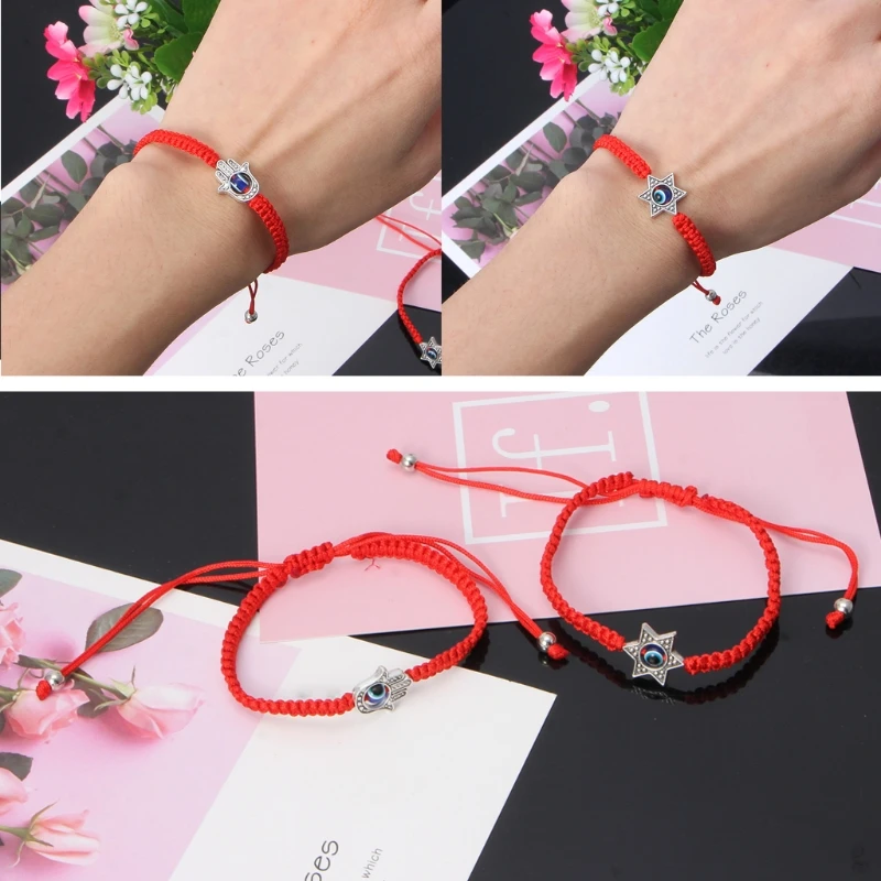 Y1UB Kabbalah Hamsa Bracelets Charm Red String Blue for Evil Eye Fatima Hand Jewelry