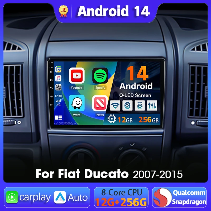 

Android 14 Car Radio Carplay Auto GPS Navigation Multimedia Player For Fiat Ducato 2007 - 2015 video Stereo DVD 2 DIN Wifi+4G BT