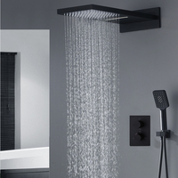 22'' Bathroom Wall Mounted Shower Rain Waterfall Showerhead Thermostatic Black Diverter Valve