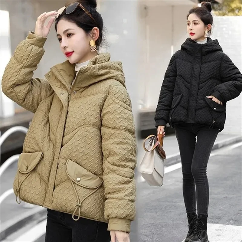 Korean Down Padded Jacket Female Winter Thick Warm Parkas Coat 2025 New Loose Short Hooded Winter Jacket Solid Female Outwear