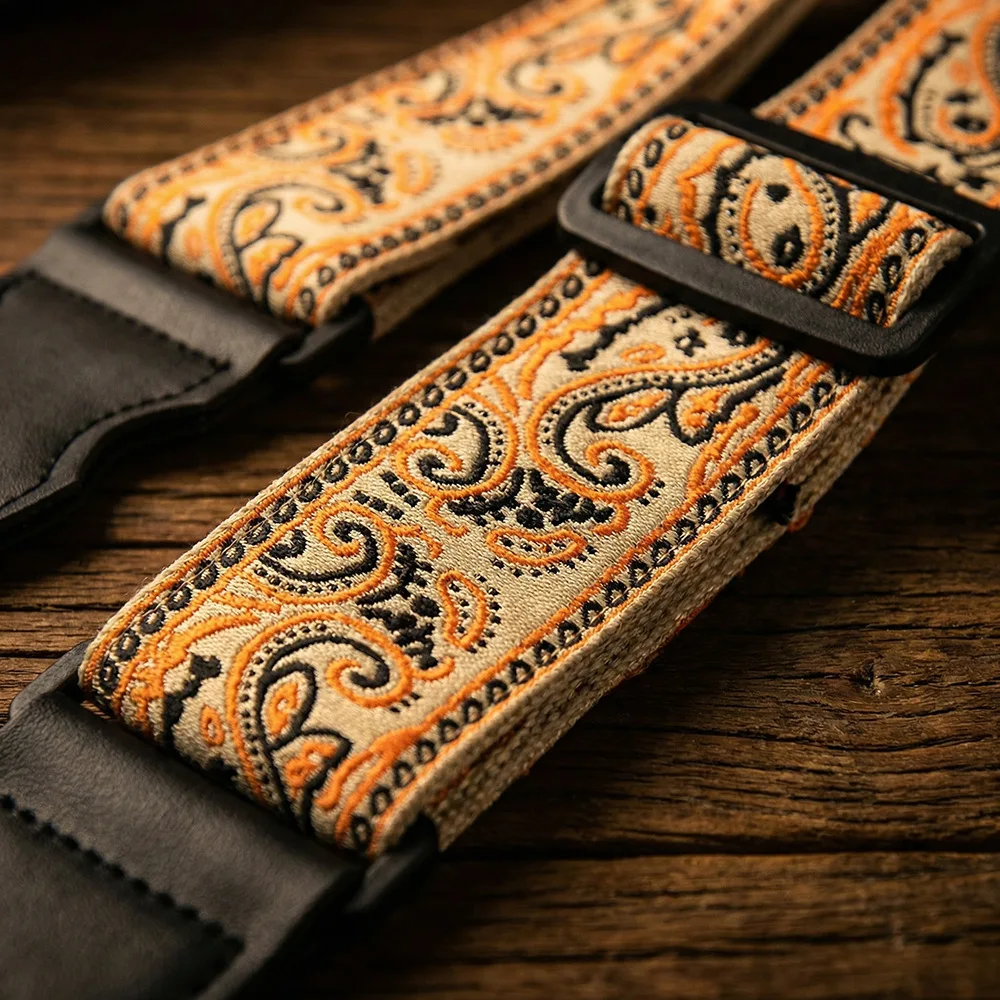 Embroidered Thickened Widened Universal Guitar Bass Strap Shoulder Sling for Acoustic Folk Electric Guitar Bass