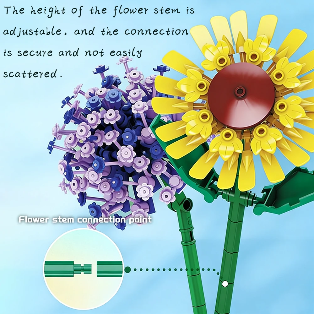 Conjunto de blocos de construção florais com vaso e caixa, várias flores, tijolo de brinquedo, buquê para crianças, presente, 1853 peças, kit de decoração de escritório doméstico diy