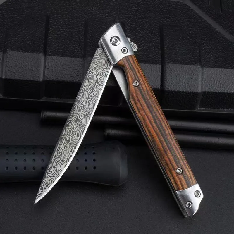 Damascus Pattern Folding Knife Multi-Purpose Outdoor Camping Quick Open Pocket Knife Stainless Steel Folding Knife