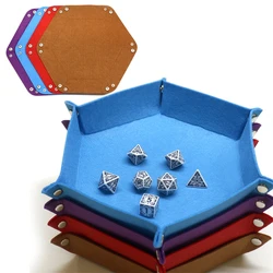 Foldable Dice Tray Holder Box PU Leather Folding Hexagon Coin Square Tray for RPG Role Playing Table Board Games