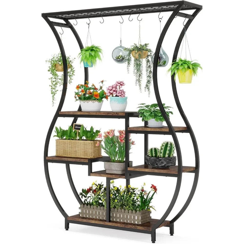 

6-Tier Plant Stand, 70.9 Inch Tall Plant Shelf with 10 Hanging Hooks, Vase Shape Ladder Plants Stand,Purpose Plants Display Rack