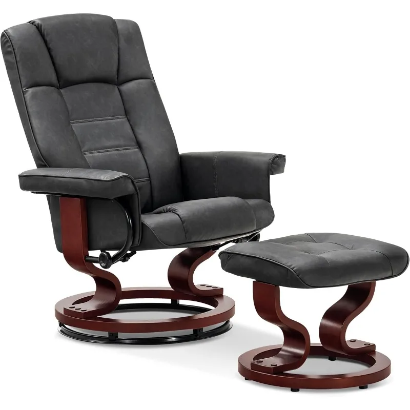 MCombo Manual Swivel Recliner with Ottoman, Infinite-Position, Faux Leather Ergonomic Lounge Chair for Small Spaces