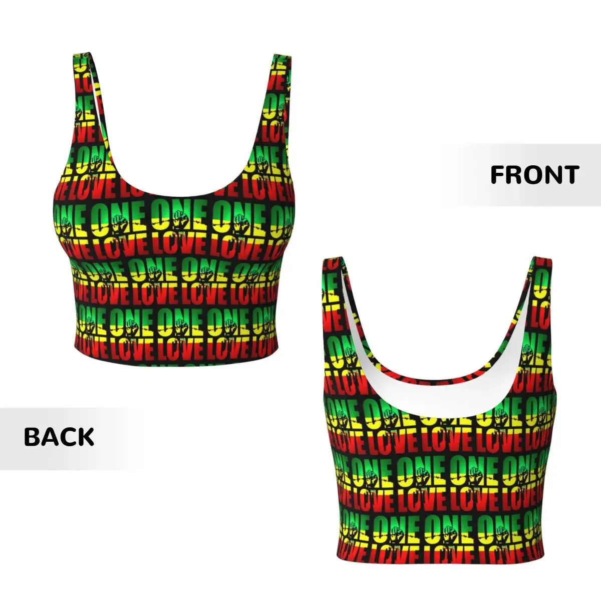 Custom Harajuku Vintage Style Arts Bob Marley One Love Women Sports Vest Bras Gym Workout High Impact Yoga Crop Tank Tops