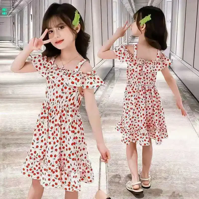 Girls Dresses Summer Flying-Sleeve Printed Sleeveless Party Ball Princess Dress Cute Kid Printed Fruit Pattern Children Clothing