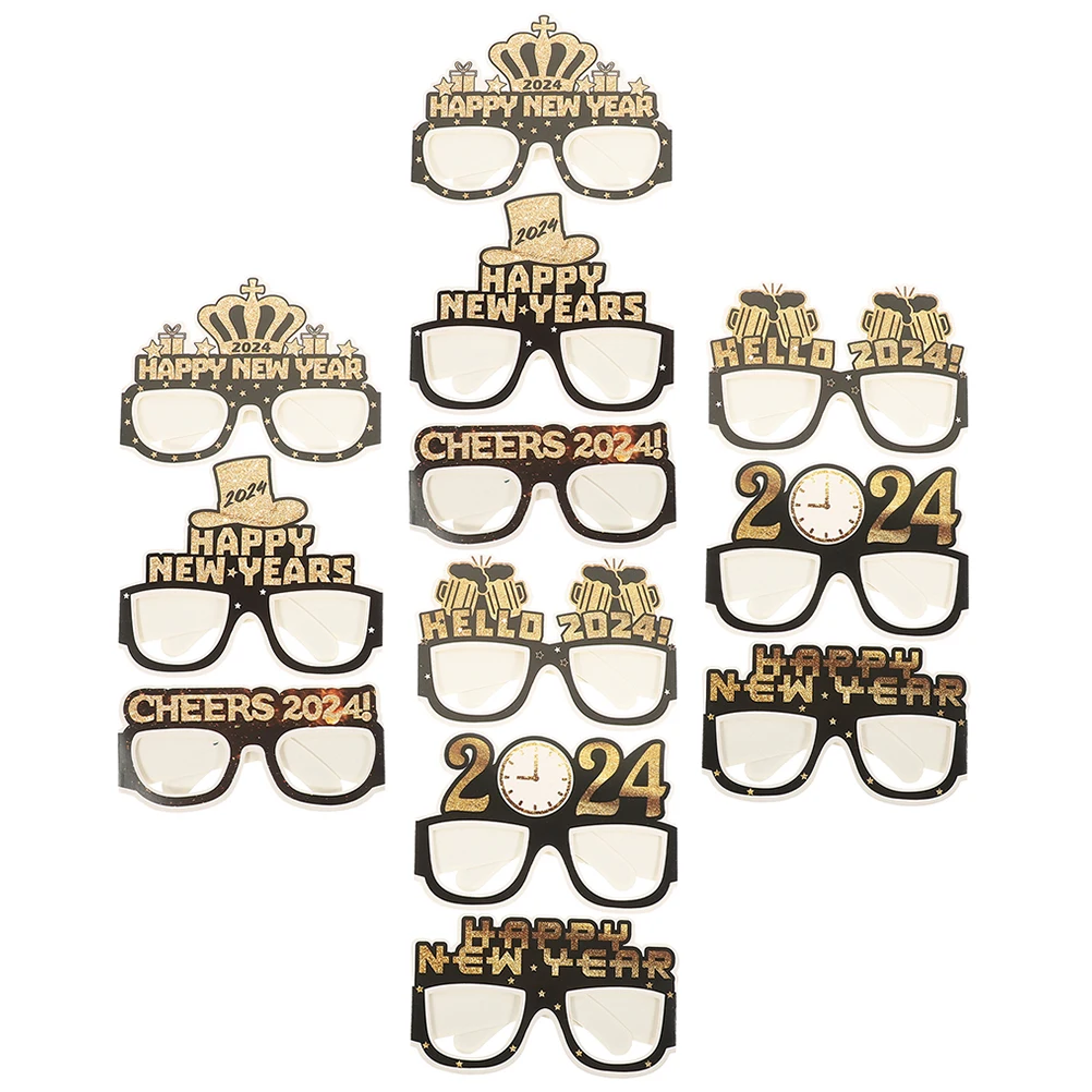 

12Pcs New Year 2024 Paper Glasses Frames Party Eyeglasses Photo Prop Festival Accessories 2024 New Year Glasses