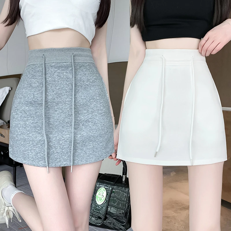 

Summer new Korean version niche high waisted sports skirt, women's solid color simple and elegant A-line short skirt