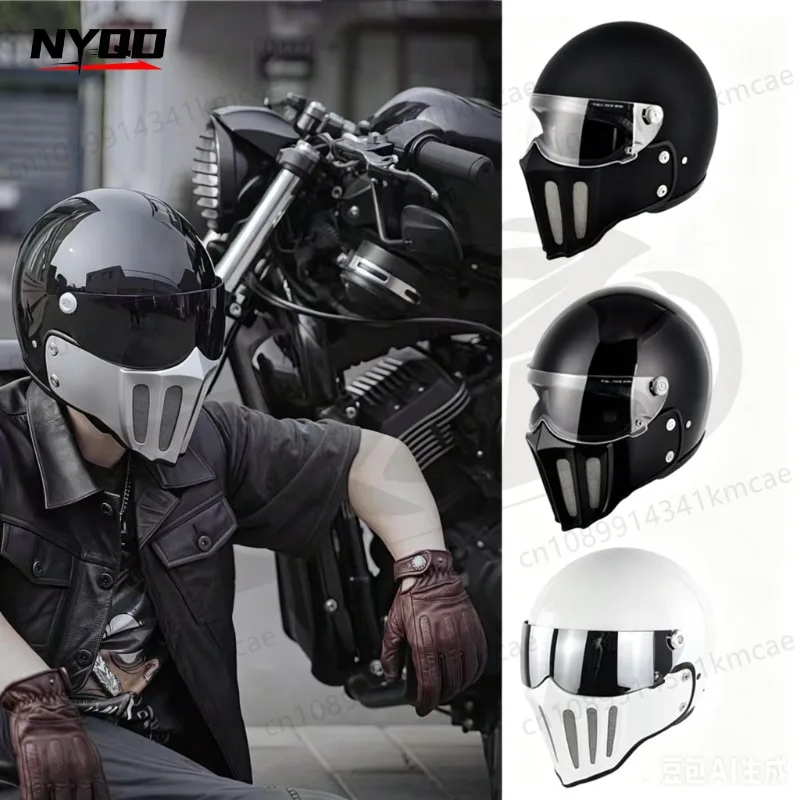 HOT MEKKCENS Fiberglass Retro Small Helmet Body Electric Vehicle Detachable All-season Full-face Helmet
