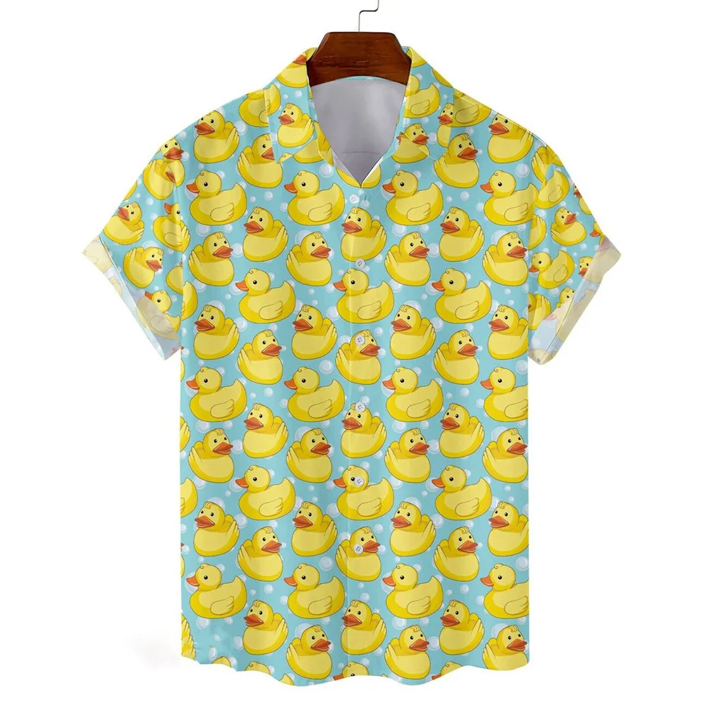 

Cute Yellow Rubber Duck Graphic Shirt Men 3D Print Hawaiian Shirts Summer Button Short Sleeve Tops Loose Casual Funny Blouse