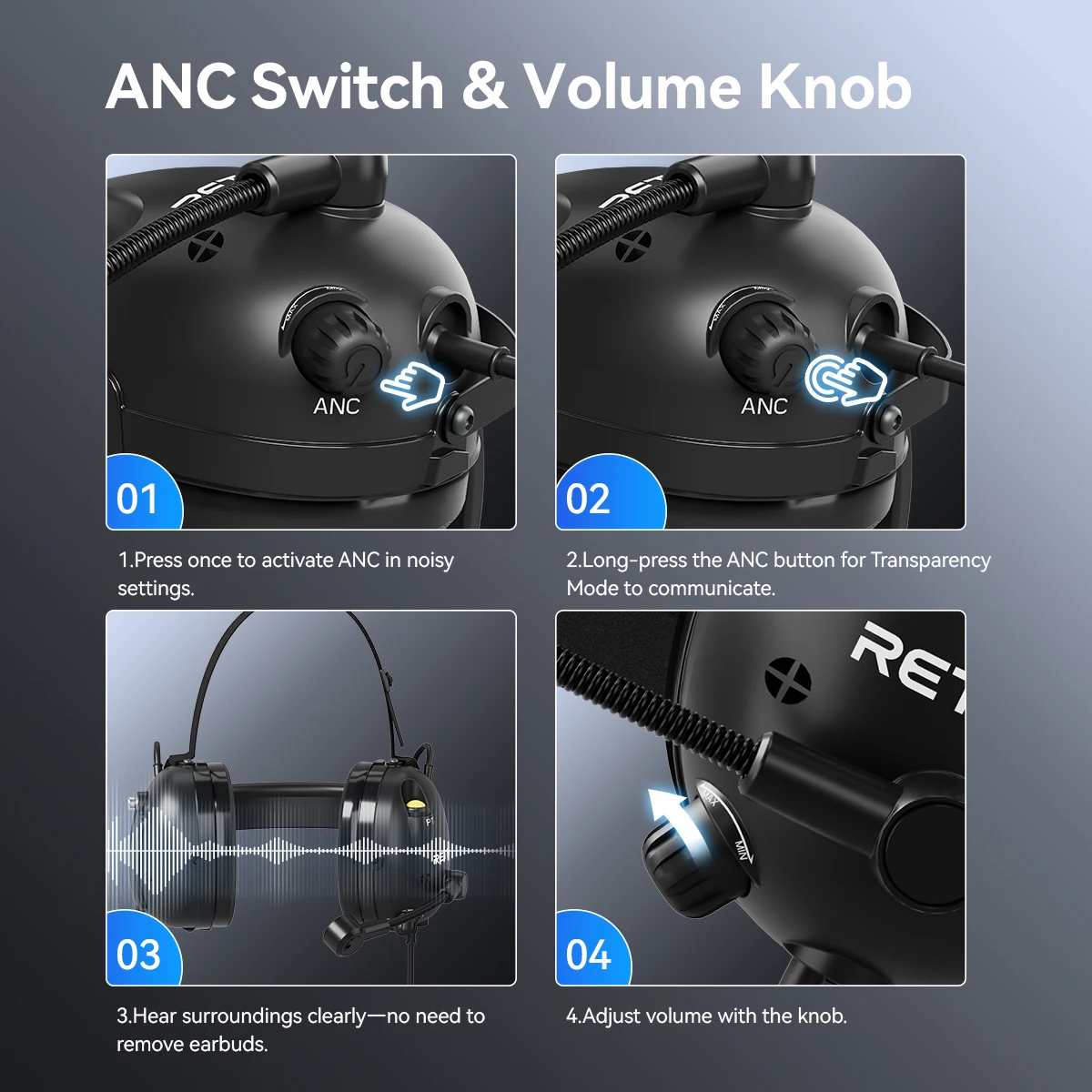 Retevis EHK015 EHK016 ANC Kopfhörer 2Pin Active Noise Cancelling Walkie Talkie Headset Radio Zubehör für Retevis H777 RT3S – Detail 9