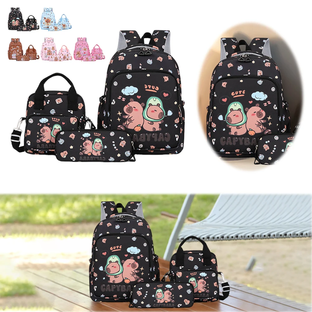 

3Pcs Cute Backpack with Pencil Case & Shoulder Bag Stylish Capybara Rucksack Large Capacity Casual Nylon Bookbag Travel Backpack