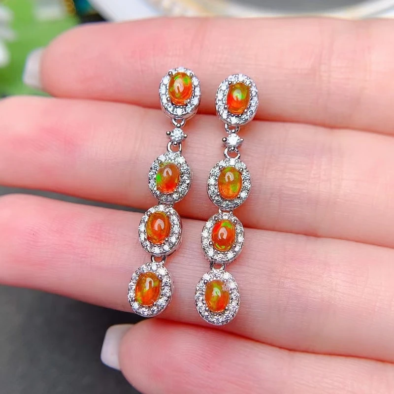 

Elegant Fire Opal Drop Earrings for Party Total 0.8ct 3mm*4mm natural Dyed Opal Earrigs 925 Silver Opal Jewelry Gift for Woman