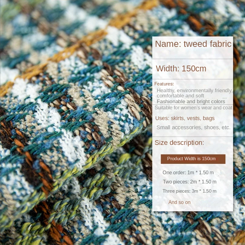 Plaid Tweed Fabric By The Meter for Clothing Coats Bags Skirts Vest Sewing Thickened Winter Soft Drape Decorative Cloth Fashion