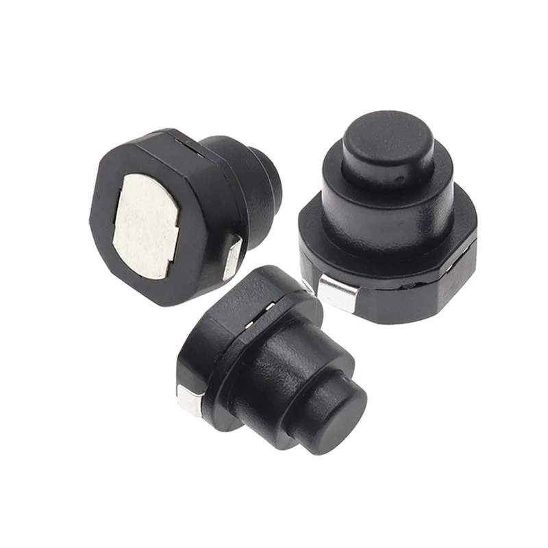 10Pcs Push Button Switch 10X11 250V 1A Flashlight Switch Black Round Lock Flashlight Button Switch ON-OFF
