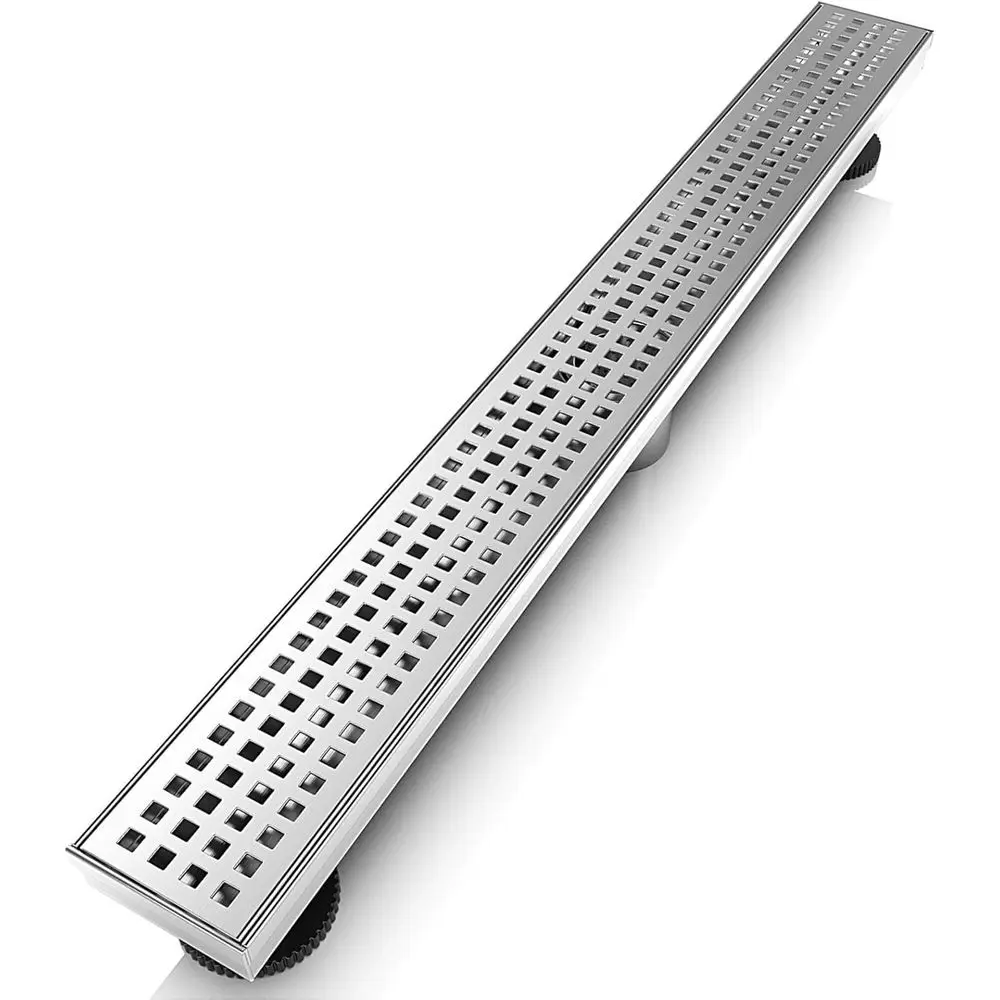 

24 Inch Linear Shower Drain with Square Hole Cover, Removable Grate, Brushed Stainless Steel, CUPC Certified