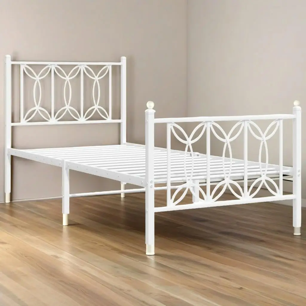 90x190cm White Metal Bed Frame with Footboard - No Mattress Included