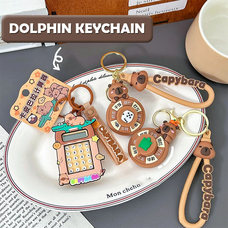 Funny Cartoon Capybara Calculator Keychain Cartoon Water Dolphin Keychain Student Schoolbag Pendant Creative Decorative Gifts