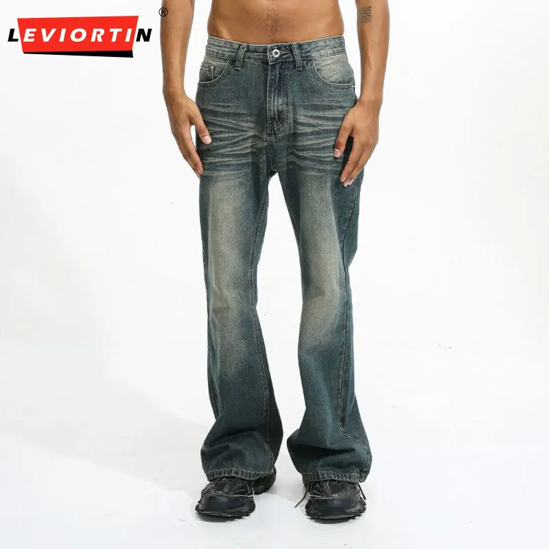 

Новые мужские свободные повседневные универсальные прямые джинсовые брюки в стиле ретро в стиле High Street Vibe с микророгами