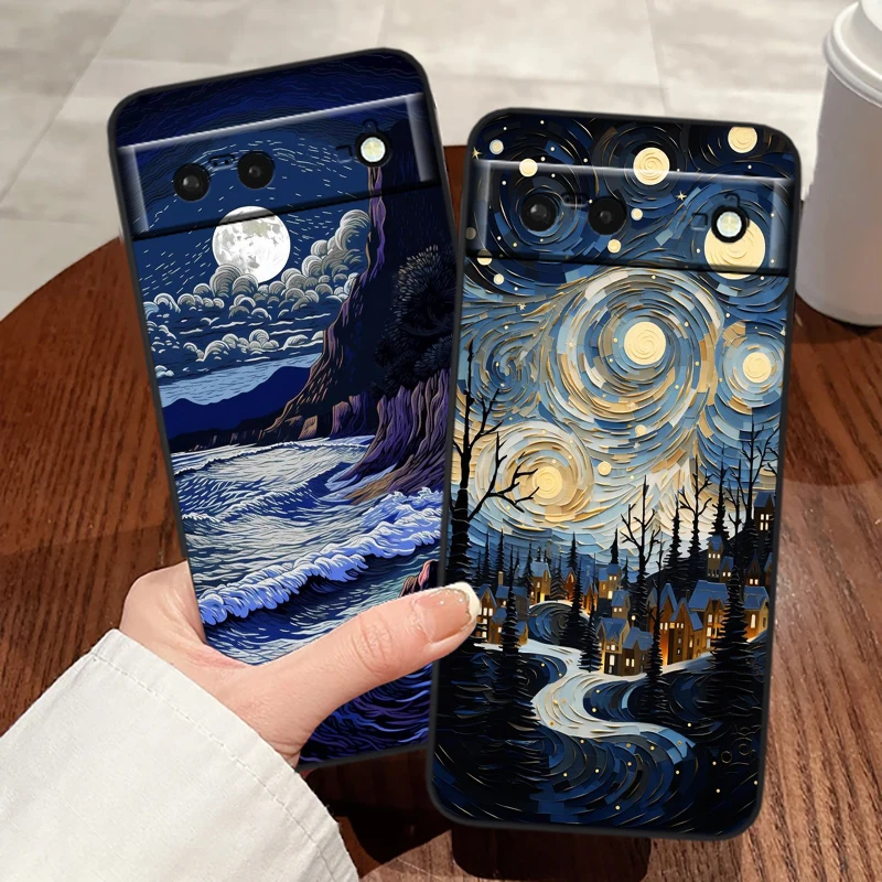 Moda nocna fajny las dla Google Pixel 8 7A 7 6A 6 5A 5 4 4A XL 5G czarna silikonowa odporna na wstrząsy obudowa tylna obudowa telefonu