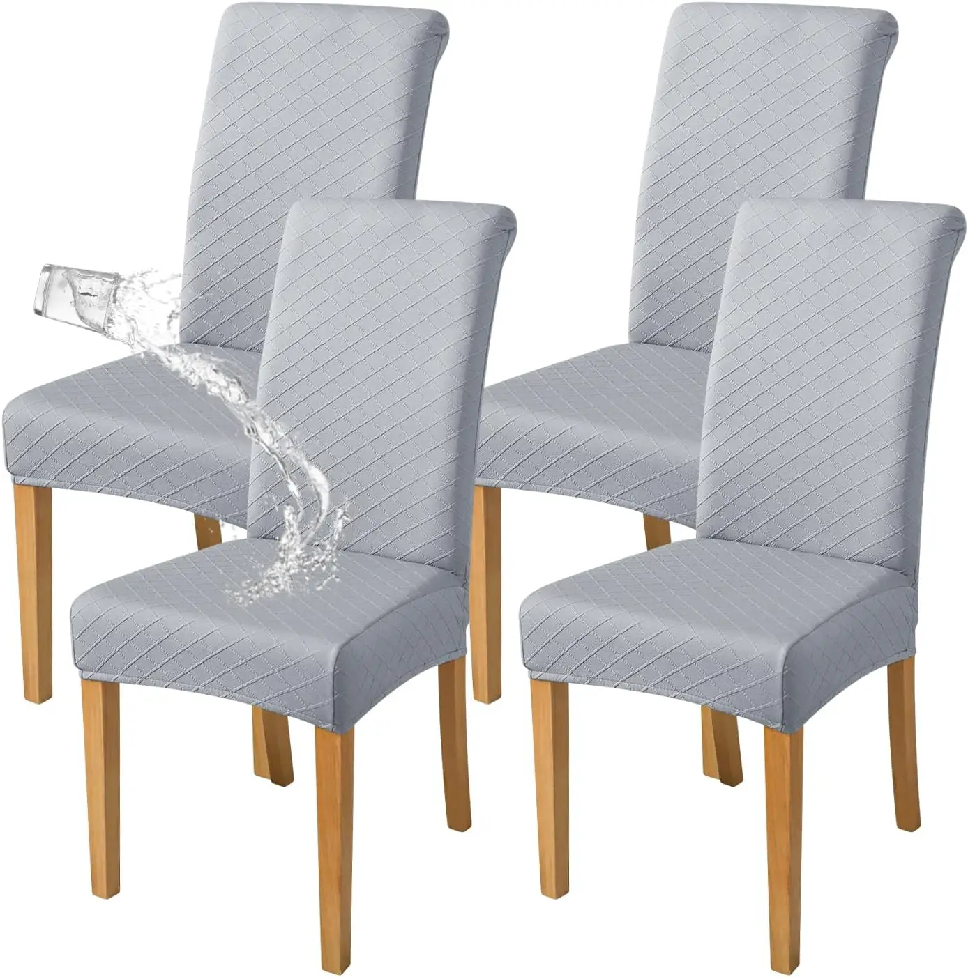 

Waterproof Chair Covers For Dining Room Set Of 4 Grey Jacquard Kitchen Chair Slipcovers For Parson Chairs Elastic Washable