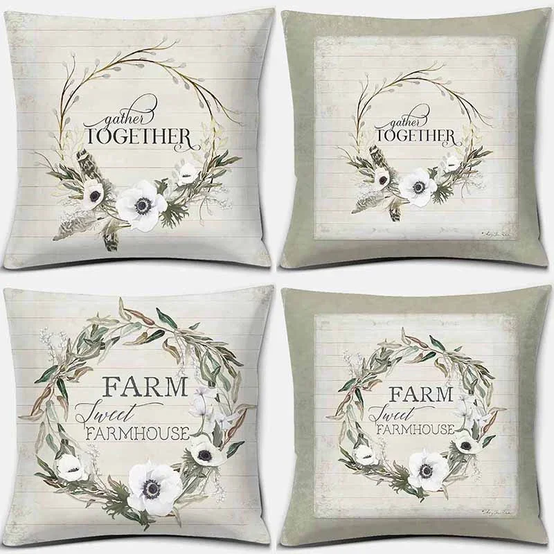 Bohemian White Flowers Print Square Pillowcase Home Decor Car Sofa Cushion Cover 40x40cm