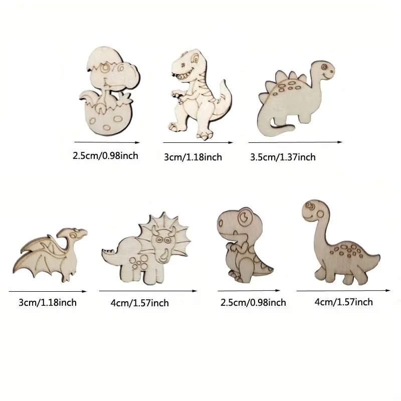 50Pcs Dinosaur Wood Cutouts Ornaments Unfinished Wood Pieces Blank Wooden Paint Slices for Kids DIY Craft Supplies