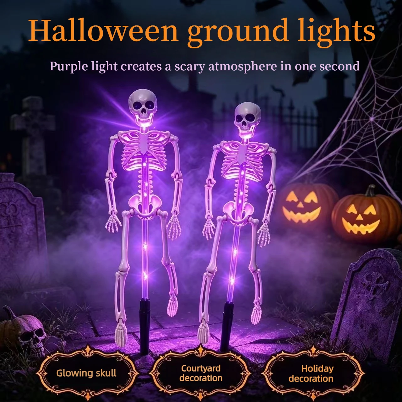 2026 New Halloween Solar Skull Garden Stake Light Waterproof Outdoor Skeleton Lawn Decor for Yard Pathway Spooky Scene