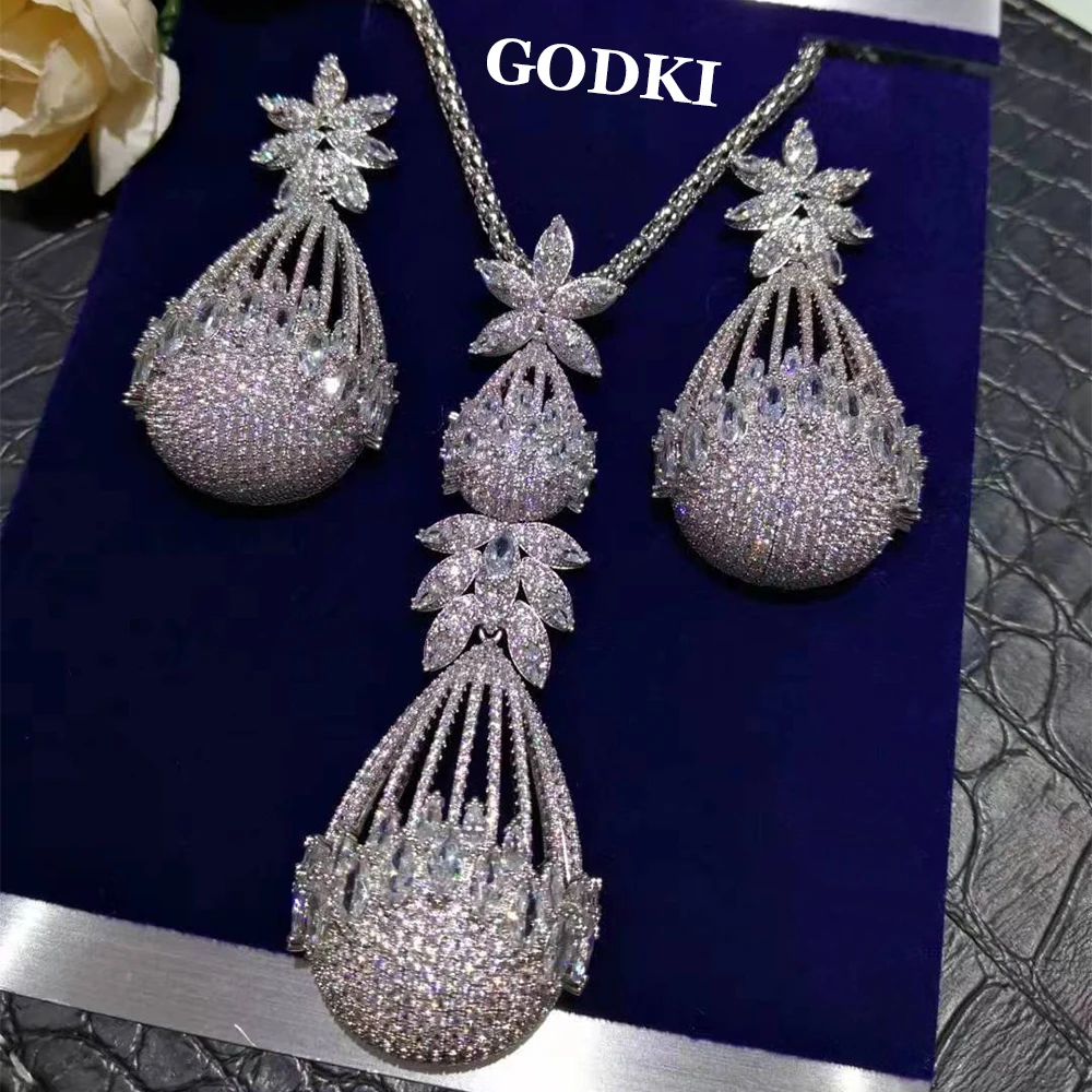 GODKI Trendy Luxury 4PCS Flower Nigerian Jewelry Sets For Women Wedding Cubic Zircon Indian Dubai Bridal jewelry Set 2023