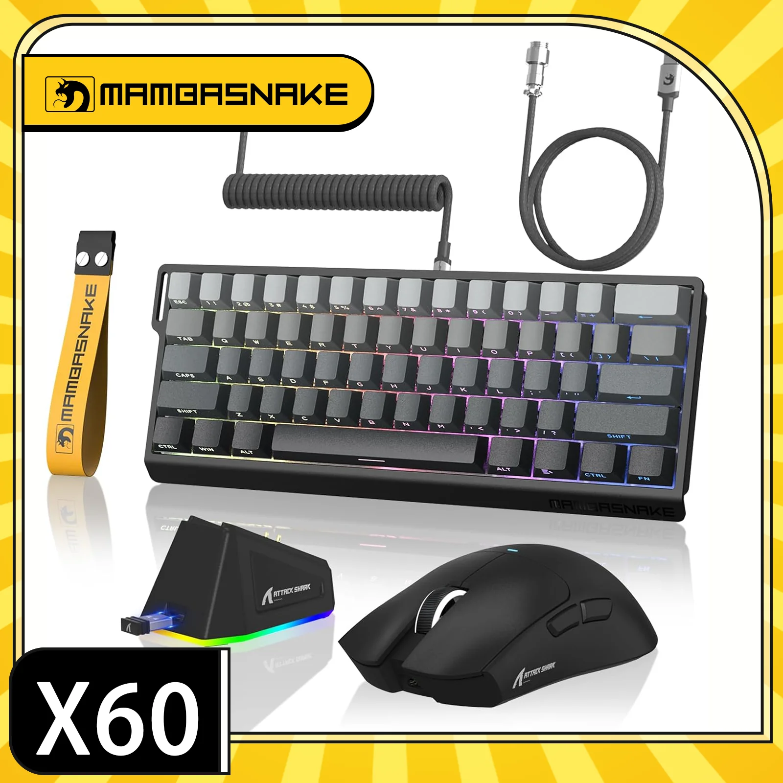 

MAMBASNAKE x ATTACK SHARK X11 и X60HE Механический беспроводной игровой комбинированный комбинированный магнитный триггер, 8K клавиатура