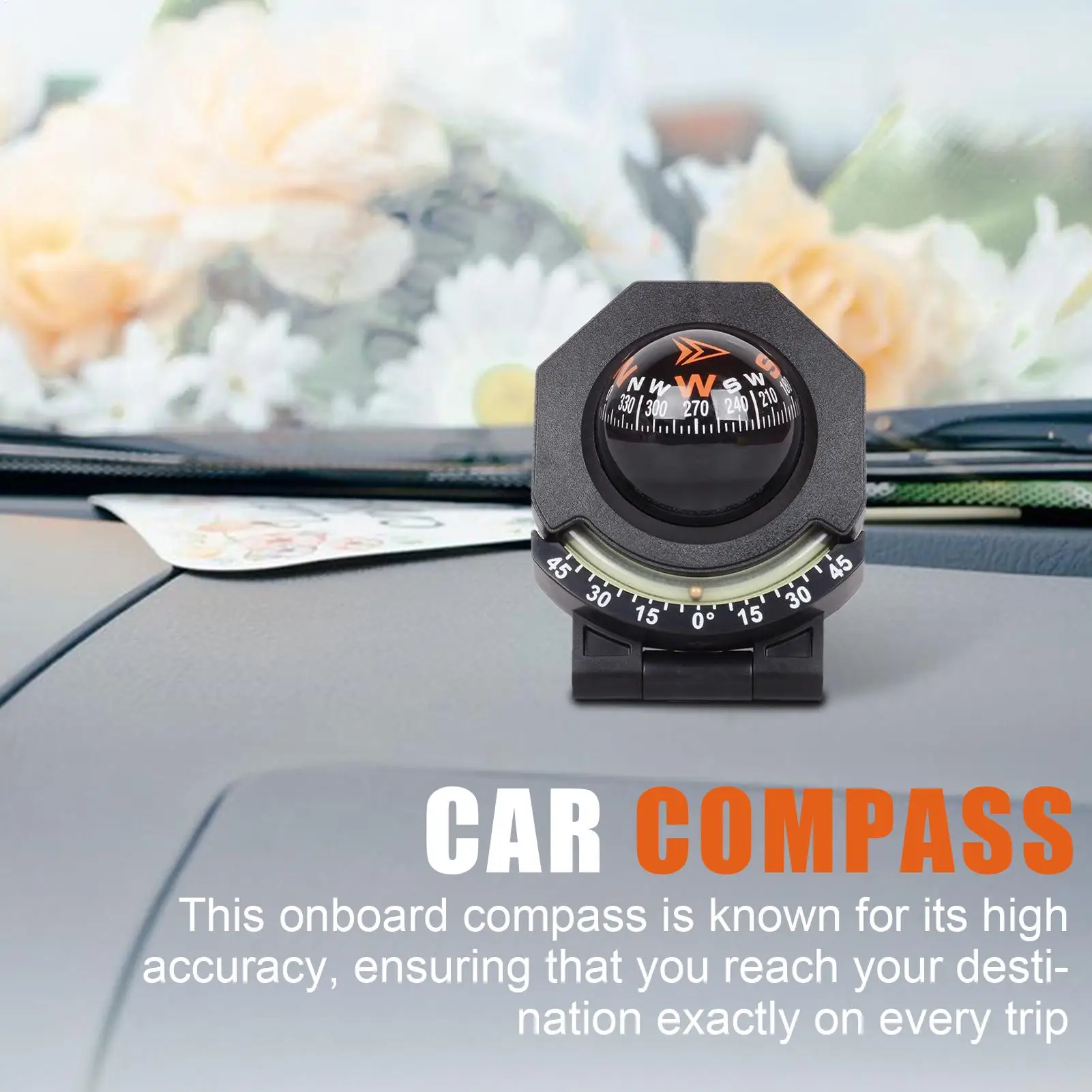 Spherical Dashboard Compass Foldable Design with Inclinometer 180-Degree Multi-Purpose Navigation Compass for Positioning
