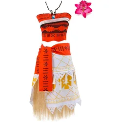 Kids Adult Women Moana Holiday Costume Movie Top Skirt Necklace Suit Child Fancy Cosplay Dress Outfit Halloween Carnival Party