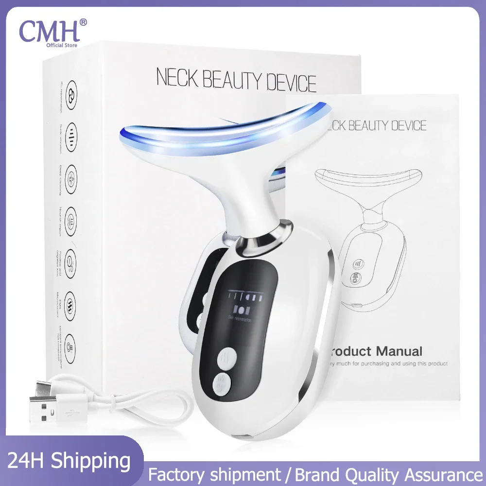 CMH Neck Facial Lifting Device Microcurrent LED Photon Therapy Vibration Face Massager Anti Wrinkles Tightening Skin Care Tools