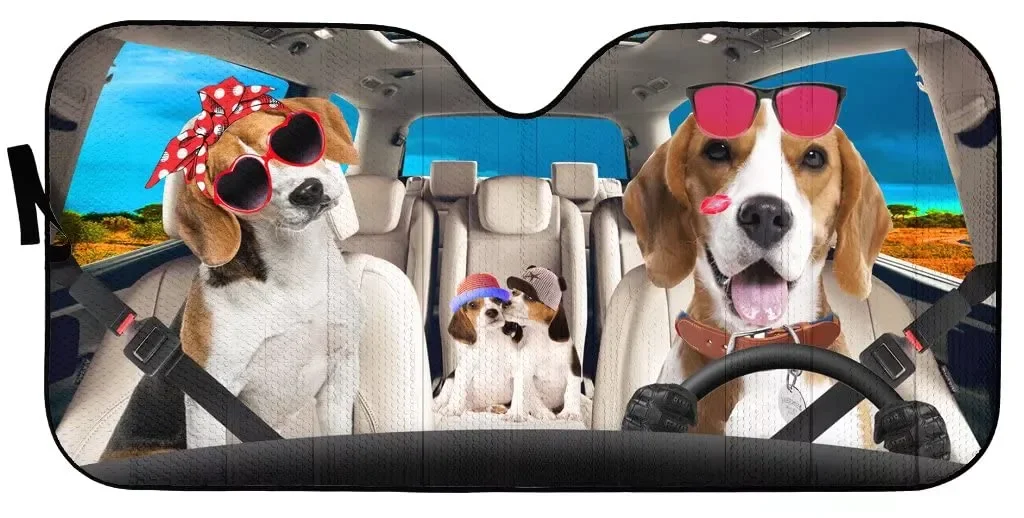 Funny Beagle Dog Driver Car Front Window Windshield Sun Shade,Pet Dog Truck Sunshade,Picnic Vacation Automotive Cover