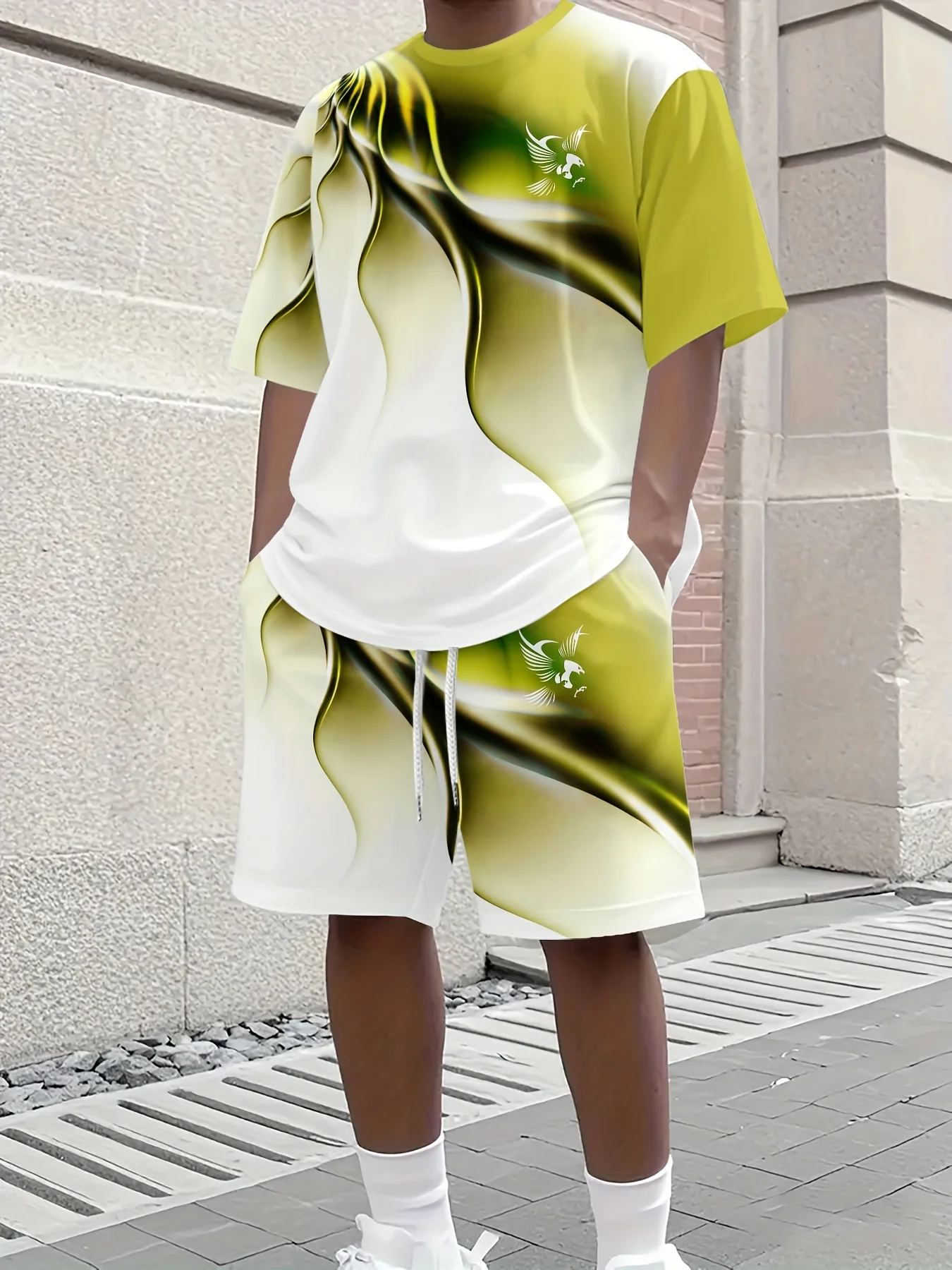 2025 Fashion Men's Summer 3D Pattern Short Sleeved T-shirt and Shorts Set Hip-hop Street Style Round Neck T-shirt and Shorts