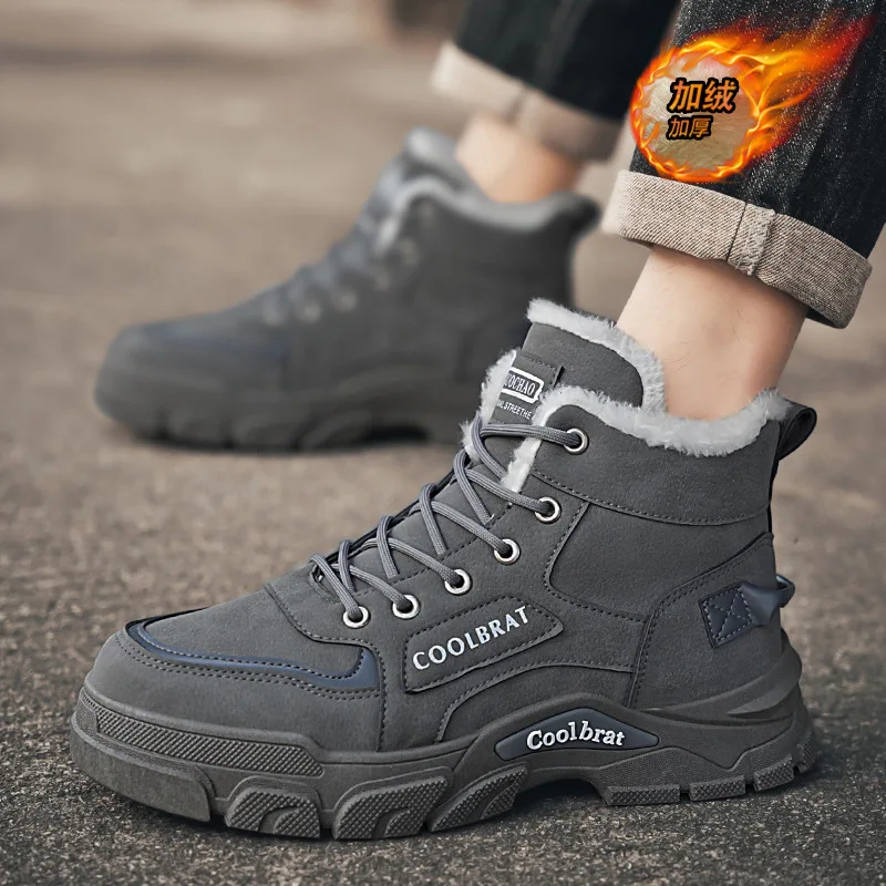 

New Winter Men's Shoes Plus Velvet Boots Men's Trendy and Versatile Thickened Warm Cotton Shoes High-top Casual Work Shoes