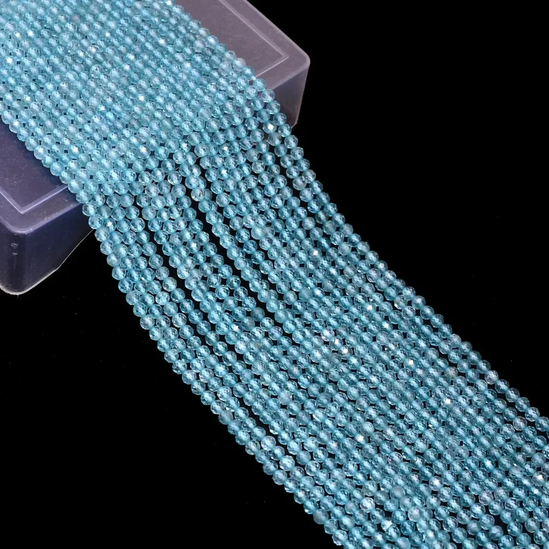 2 Strand 2-3mm Natural Swiss Blue Topaz Faceted Round Gemstone 12inch Beads Supply
