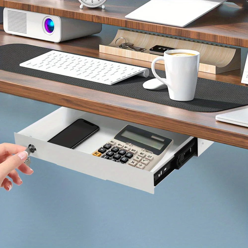 

15-дюймовый выдвижной выдвижной ящик под столом с ключами для офиса WhiteUSA