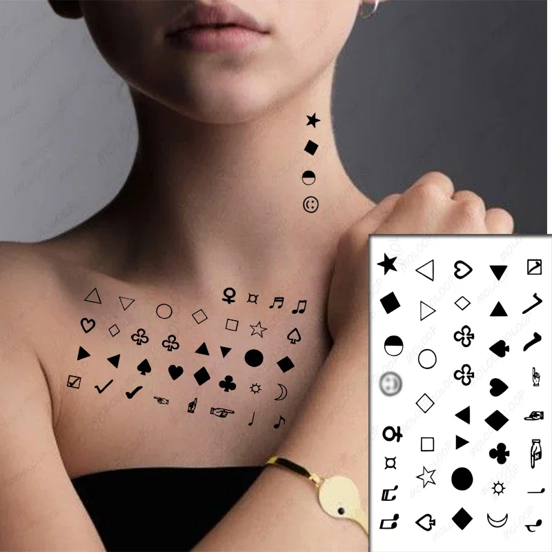 Pattern Cute Women Girl Temporary Tattoo Sticker Black Heart Smiley Design Finger Ear Arm Body Art Small Size Fake Tatto Sticker