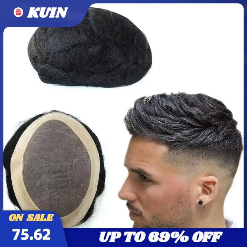 Kuin-Peruca de cabelo humano para homens, prótese capilar, mono e NPU, unidade do sistema de substituição do cabelo, D7-3