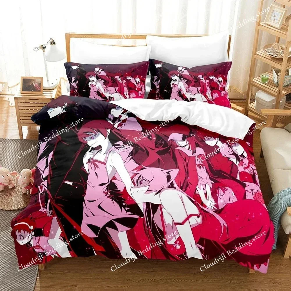 

New 3D Print Monogatari Series Bedding Set Anime Araragi Koyomi Duvet Cover Double Twin Full Queen King Adult Kids Quilt Cover02